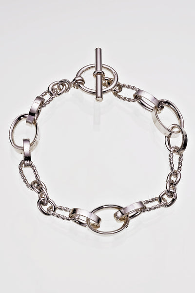 Chunky Solid Sterling Silver Twisted Oval Link Bracelet T-bar Clasp 7 1/2" - David Smith Jewellery