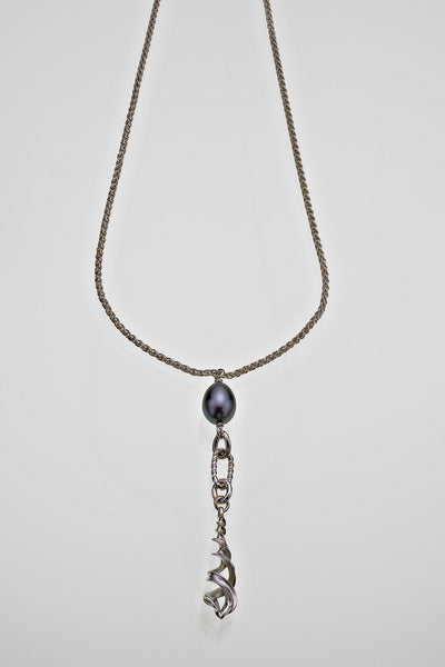 Freshwater Peacock Pearl Sterling Silver Twisted Link Helix Pendant - David Smith Jewellery