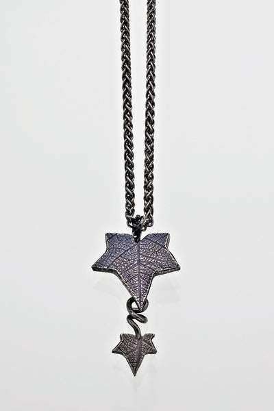 Sterling Silver Ivy Leaf Drop Pendant with Silver Chain Victorian Gothic Oxidised Finish - David Smith Jewellery