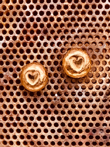 Red gold vermeil sterling silver heart nugget stud earrings posts and scrolls 7mm diameter 