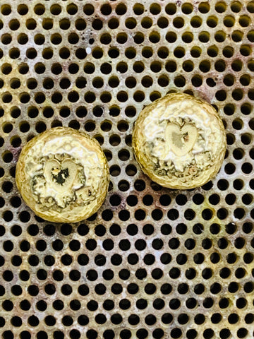 Gold on sterling silver medium heart nugget studs with posts and scrolls, 12mm diameter-David Smith Jewellery
