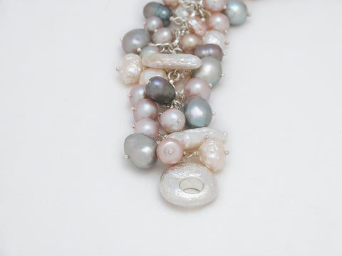 Freshwater Natural Pink White Pearl Bracelet Signature Sterling Silver Catch 7 1/2" - David Smith Jewellery