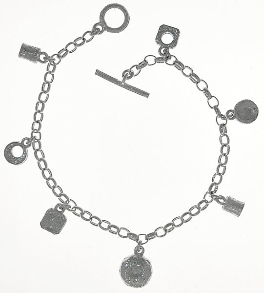 Sterling Silver Charm Bracelet Heart Nugget Textured Finish Belcher Chain T-bar Catch - David Smith Jewellery