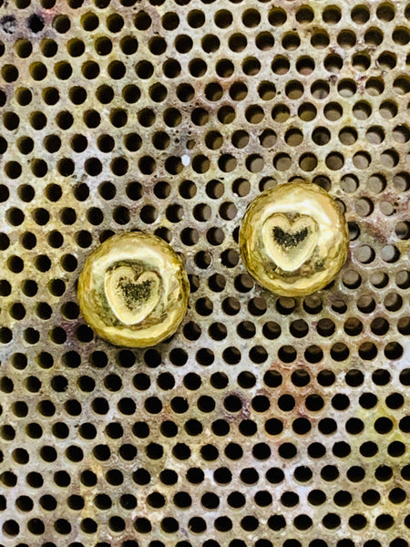 Gold 18ct vermeil on sterling silver heart nugget stud earring post and scroll 7mm diameter-David Smith Jewellery