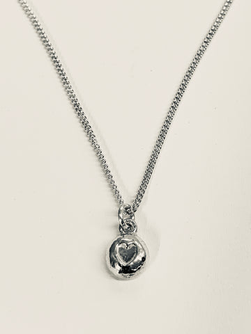Heart Nugget Sterling Silver Pendant 7mm Diameter Curb Chain 16” 18”-David Smith Jewellery 