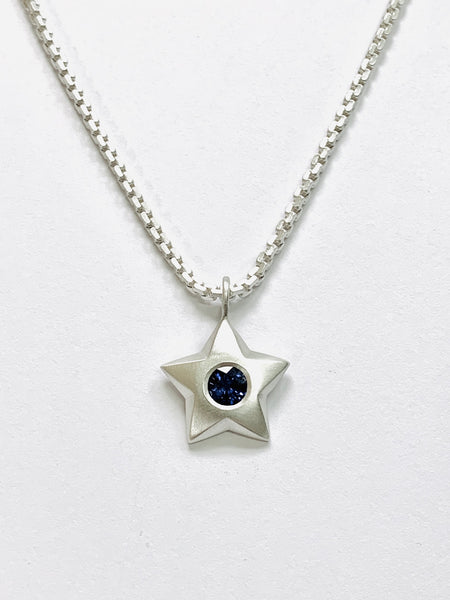 Sterling Silver Star Pendant Set with Lab Grown Sapphire