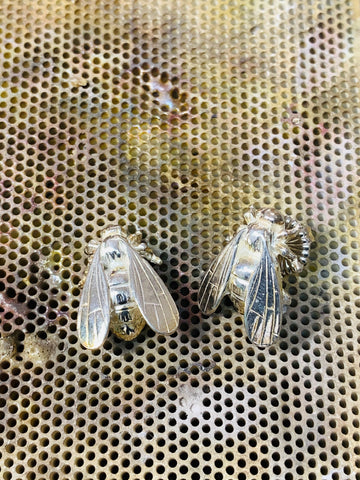 Large Bee Stud Earrings Solid Sterling Silver 19.3mm x 14.9mm