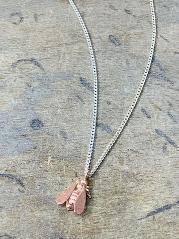 Small Bee Pendant Red Gold Sterling Silver 14.6mm x 8.9mm 18" Curb Chain - David Smith Jewellery