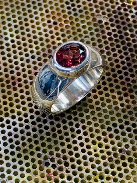 Oval Cut Pink Tourmaline 6mm x 8mm 1.22cts Bezel Set Sterling Silver Ring - David Smith Jewellery