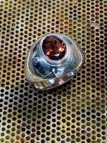 High Domed Ring Sterling Silver Bezel Set Oval Cut Orange Tourmaline 8mm x 6mm 1.75cts - David Smith Jewellery