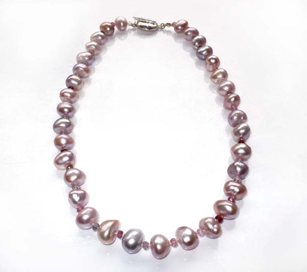 Large Natural Pink Freshwater Pearl and Tourmaline Alternating Necklace